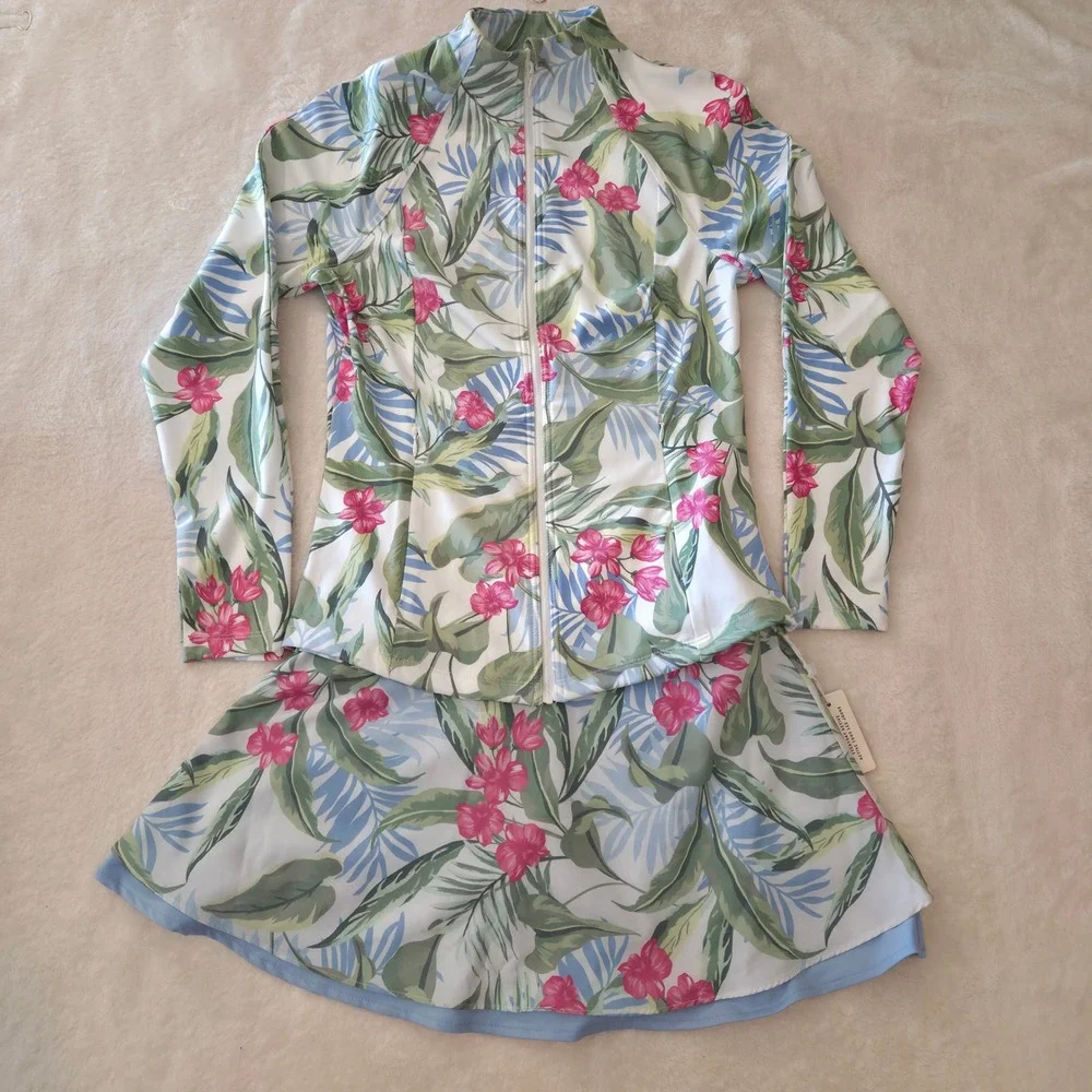 Tommy Bahama Active Set Womens S/XS White Floral NEW Jacket & Skort 2pc